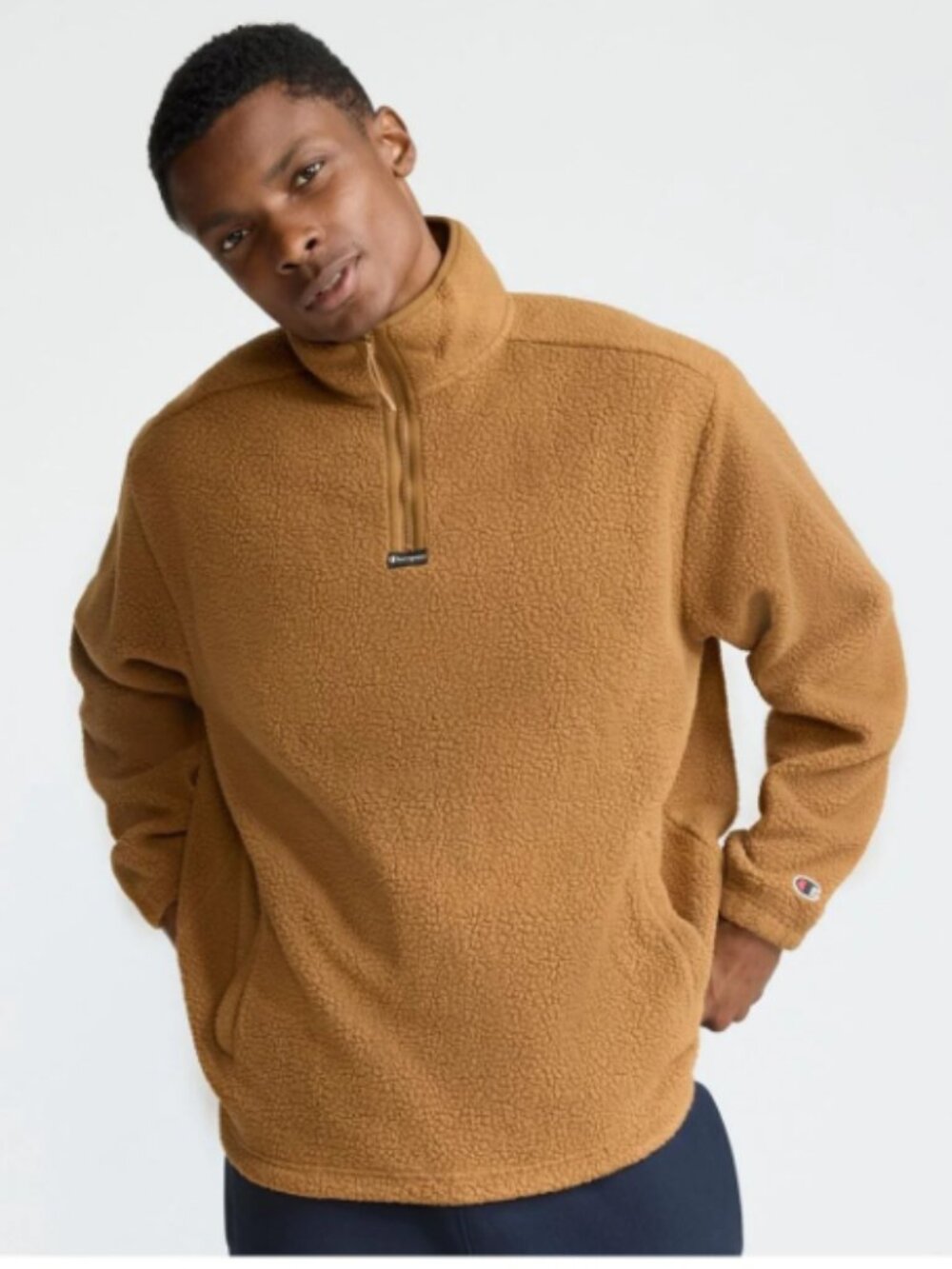 Champion Men's Sweatshirt 2XL Quarter-zip Long-sleeve Micro Fleece Brown NWT